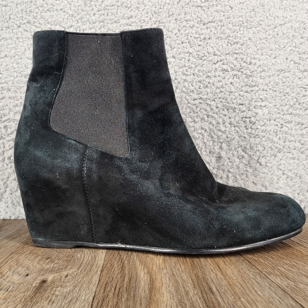 Stuart Weitzman Black Suede Hidden Wedge Ankle Boots Chelsea Women's Size 7.5M